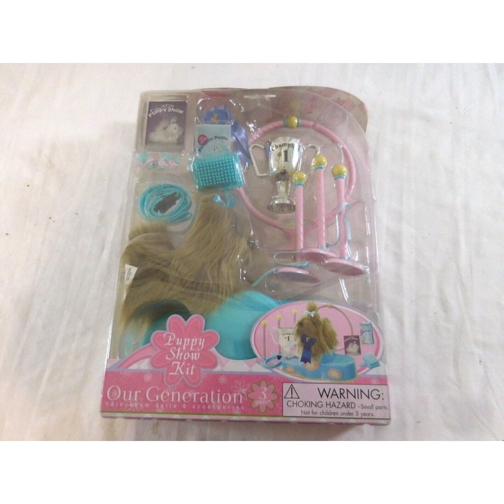 Our Generation puppy Dog show kit  Accessory Set Puppy Jump ring Trophy chew toy